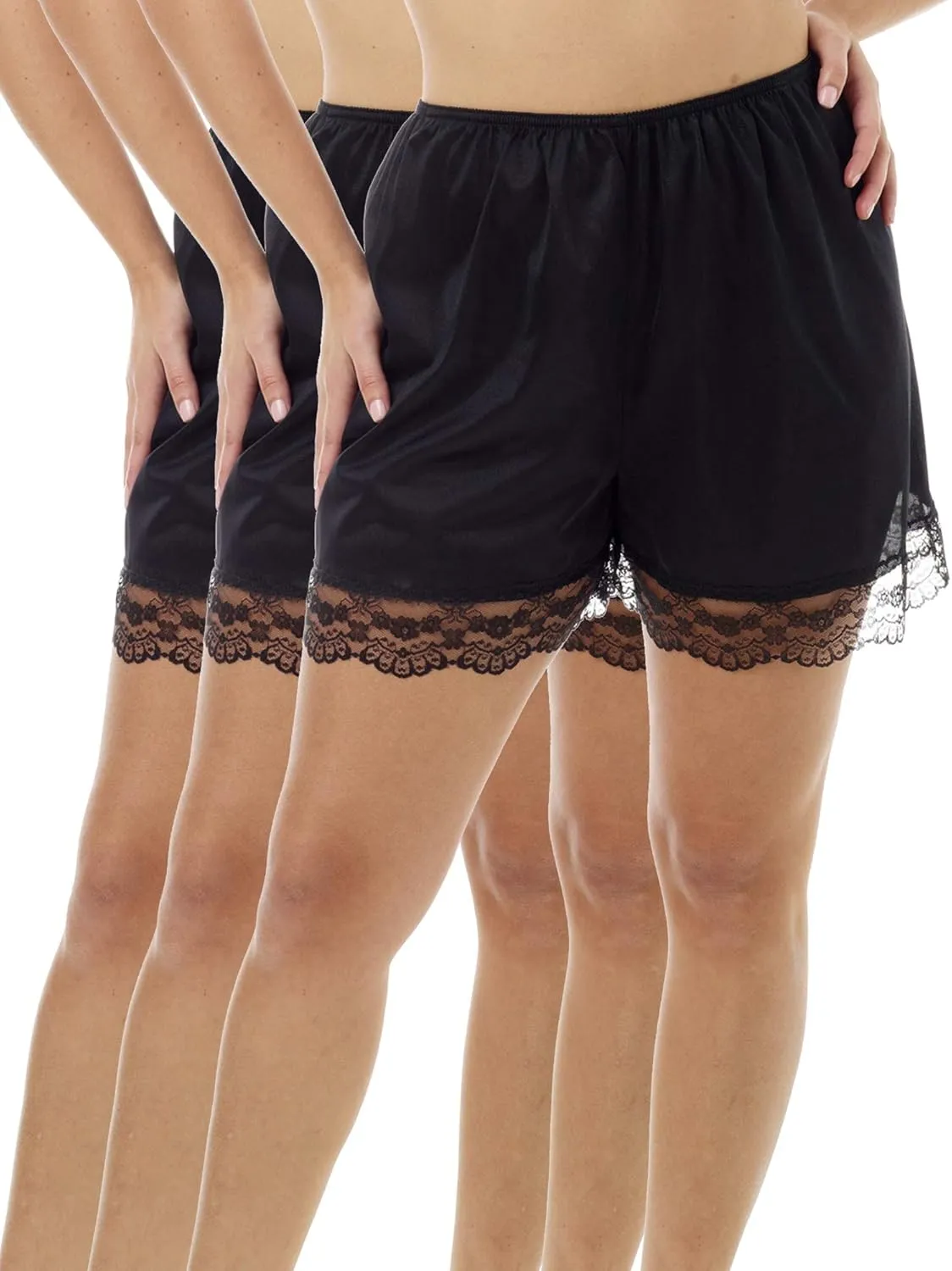 Underworks USA Pettipants Nylon Culotte Slip Bloomers Split Skirt 4-inch Inseam 3-Pack