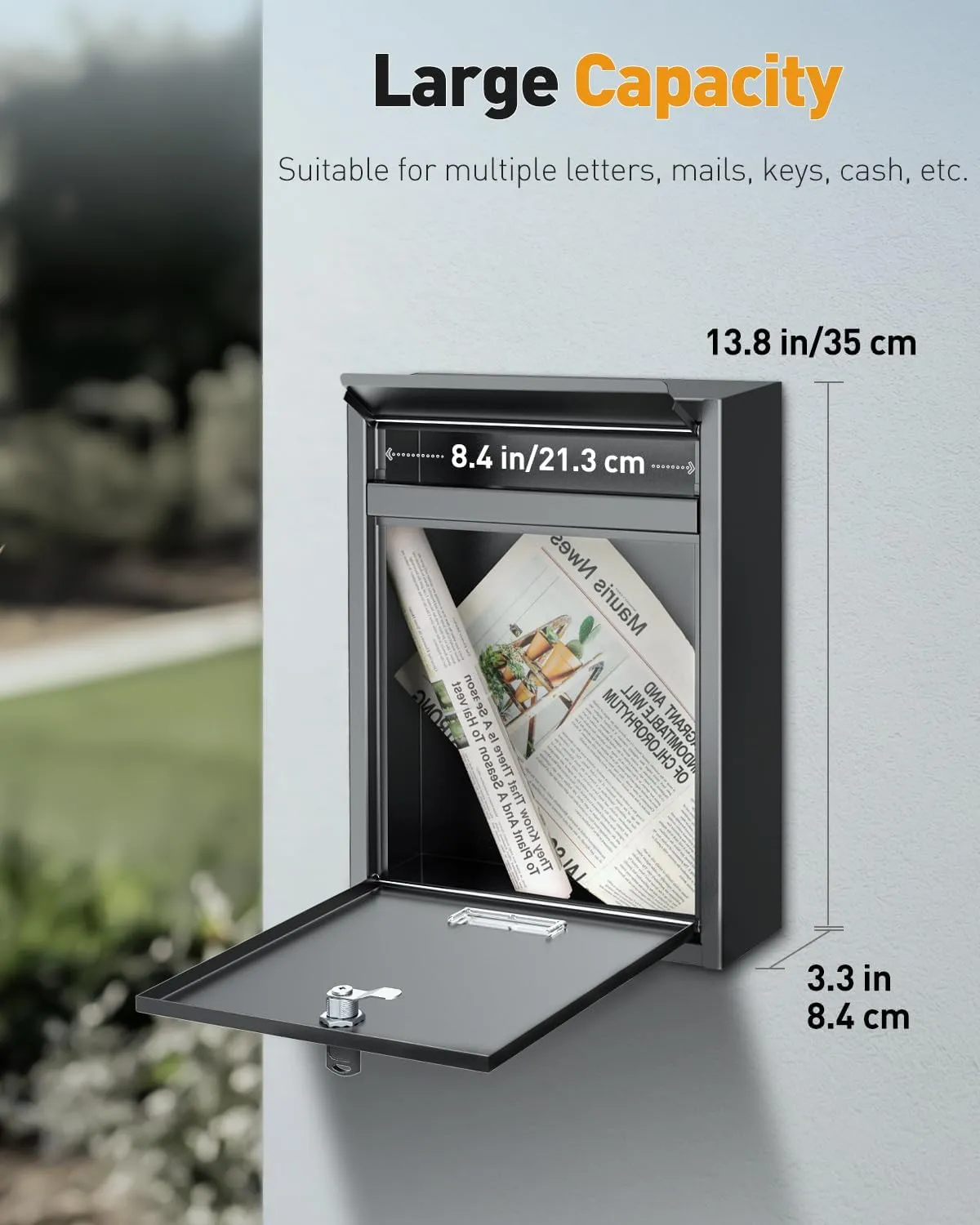 Uniclife Wall Mount Mailbox - Locking Large Mailbox with Key Lock, Safe Key Drop Box, Steel Cash Drop Box for Home Office School, Black