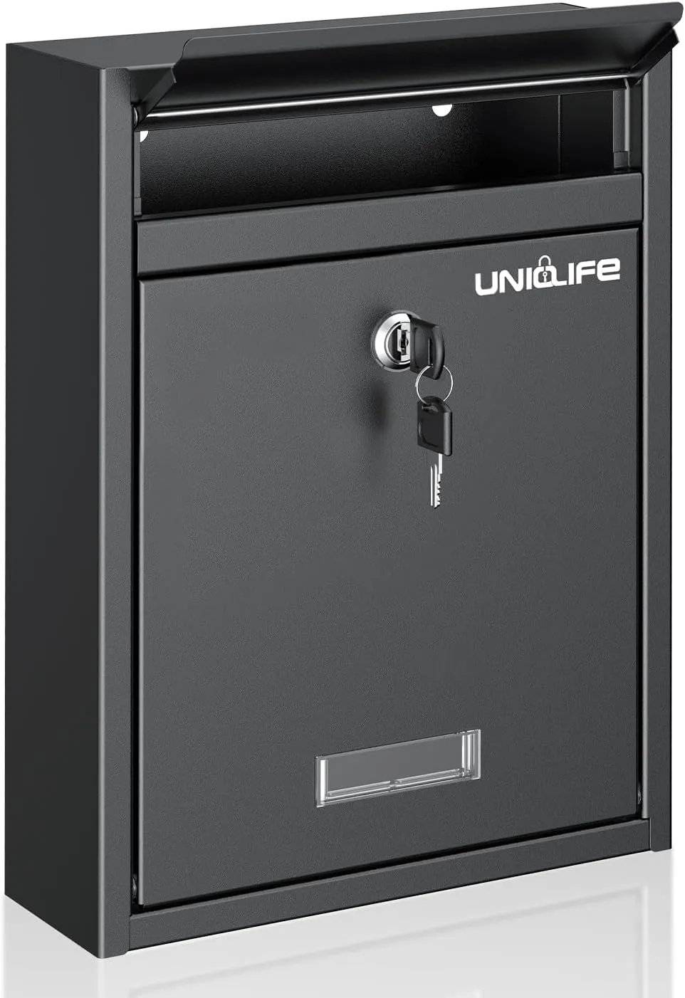 Uniclife Wall Mount Mailbox - Locking Large Mailbox with Key Lock, Safe Key Drop Box, Steel Cash Drop Box for Home Office School, Black
