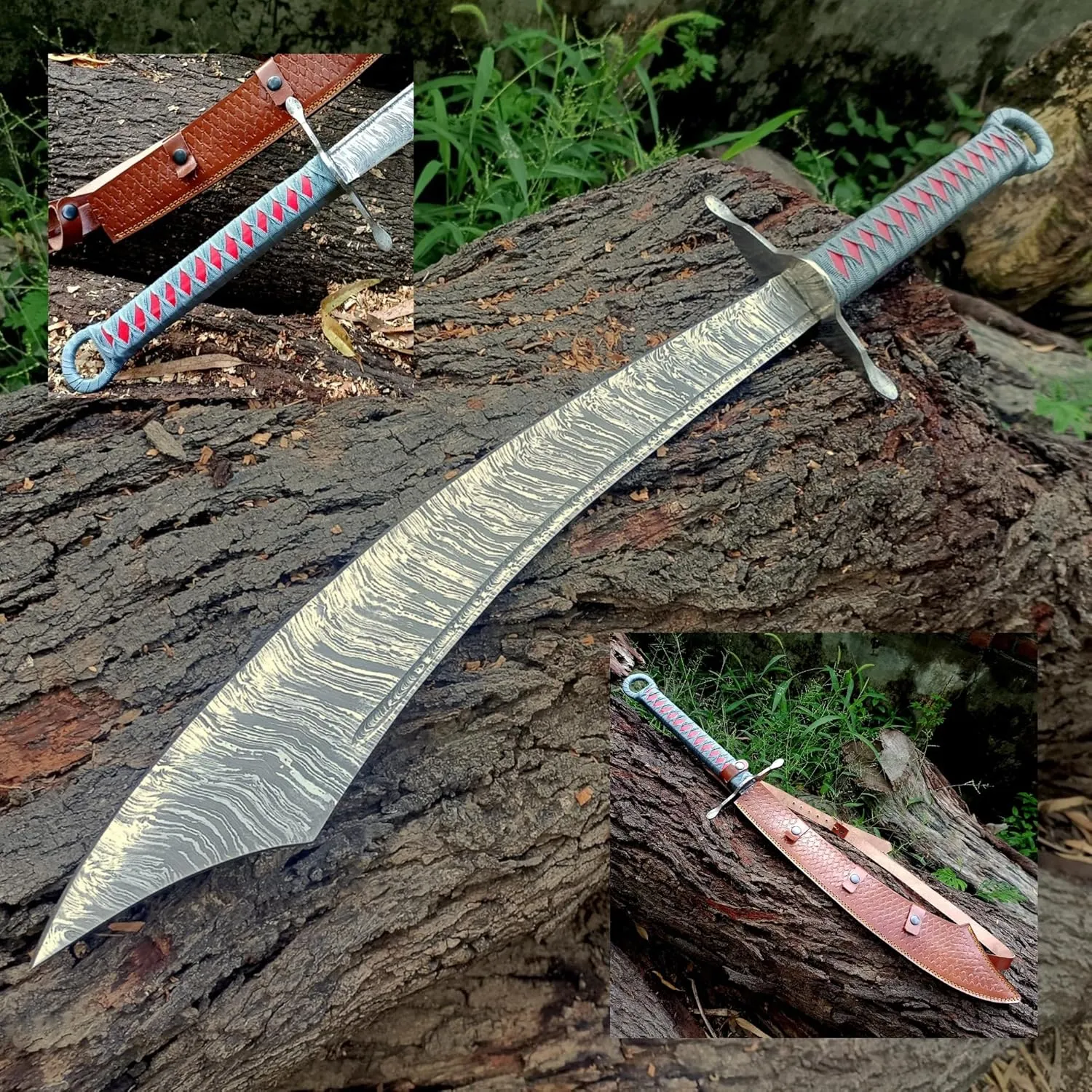 UNIQUE BLADES' Scimitar Sword, Historical German-War Replace' DAMASCUS STEEL 76.2CM Long Sharpe Blade, Genuine Leather Protector Sheath 'Multi Functional, Mans Gift' Collector's Battle Ready Cosplay
