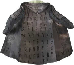 Valhalla Mens Jackets Winter,3D Print Viking Mythology Tattoo, Thickened Warm Faux Cashmere Coat, Parka Hooded Cloak