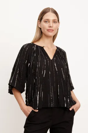Velvet - Barbara - Sunburst Sequin Top in Black