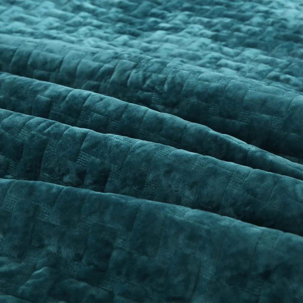 Velvet Bedspread Quilt Bedding Sets,Luxury Elegant Ultra Soft Velvet Comforters Coverlet Blankets,Weave Stitching Pattern Quilted Bedspread for All Seasons,Teal,Queen Size