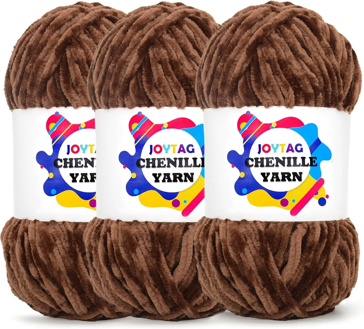 Velvet Chenille Yarn for Crocheting White Coffee Fluffy Plush Thick Bulky Chunky Chenille Soft Baby Blanket Yarn for Crocheting Hand Knitting 3 * 100g-Coffee