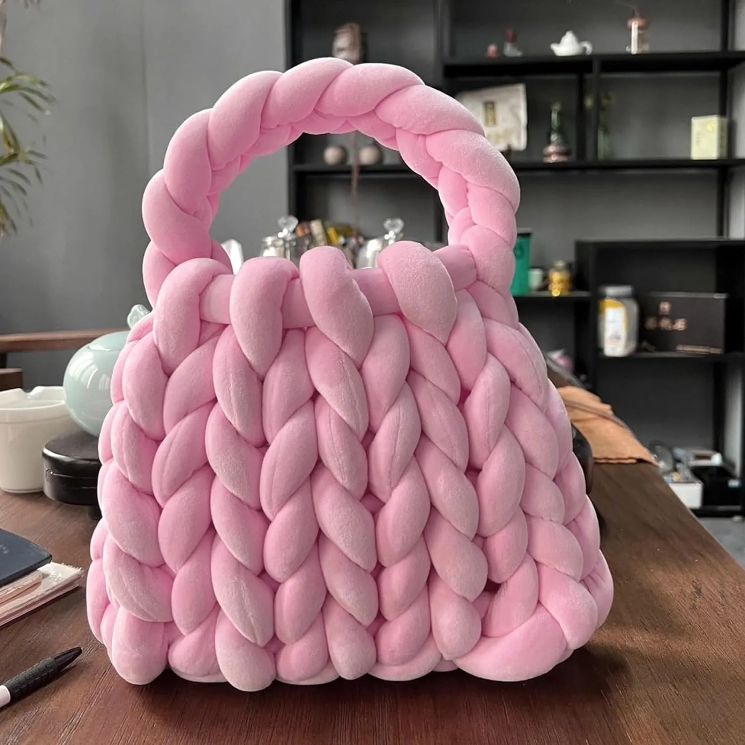 Velvet Chunky Yarn for Arm Knitting - Super Soft Bulky Giant Tubular Weight Jumbo Yarn for DIY Crochet, Hand Knitting Thick Blanket, Pet Bed, Rugs, Pillow, Handbag (2.2lb-Pink)