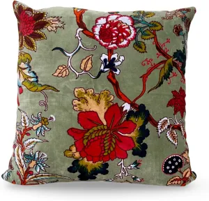 Velvet Floral Flower Throw Pillow Cover, Couch Bohemian Accent, 18 x 18 inches, Colorful Boho Chic (SEA Green, 24" x 24")