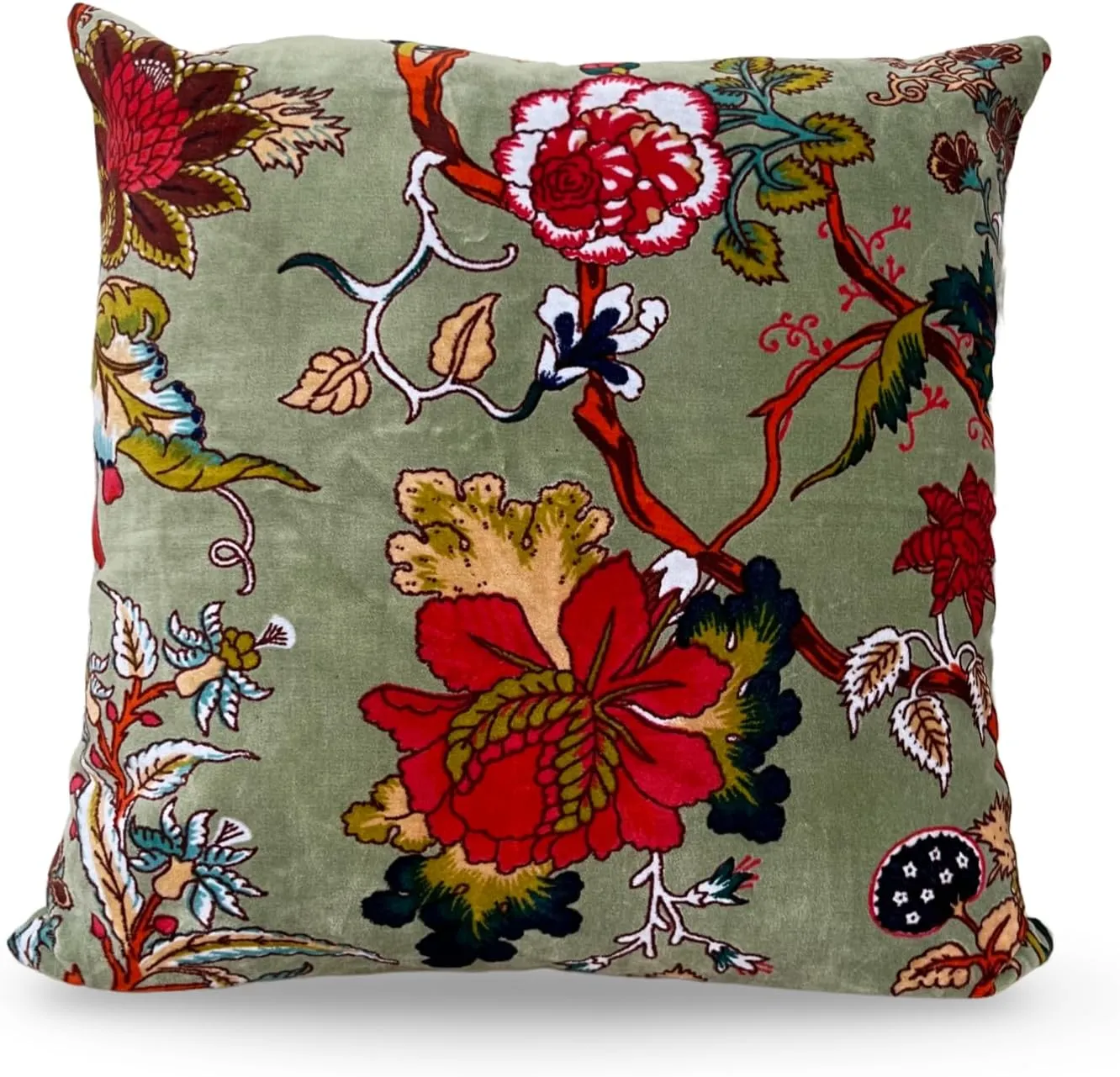 Velvet Floral Flower Throw Pillow Cover, Couch Bohemian Accent, 18 x 18 inches, Colorful Boho Chic (SEA Green, 24" x 24")