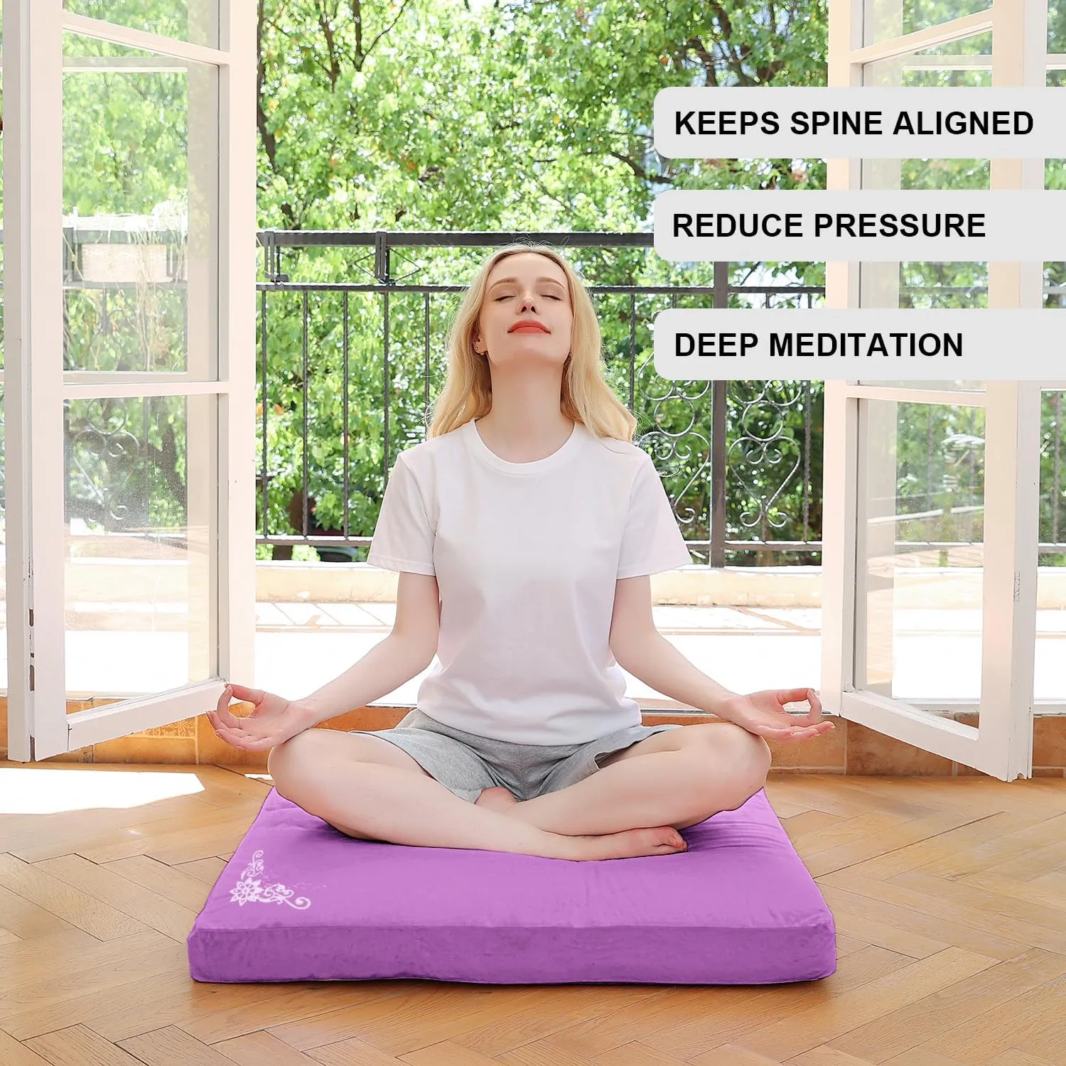 Velvet Zabuton Meditation Mat, 31 * 31 inches, Yoga Meditation Cushion Floor (Purple)