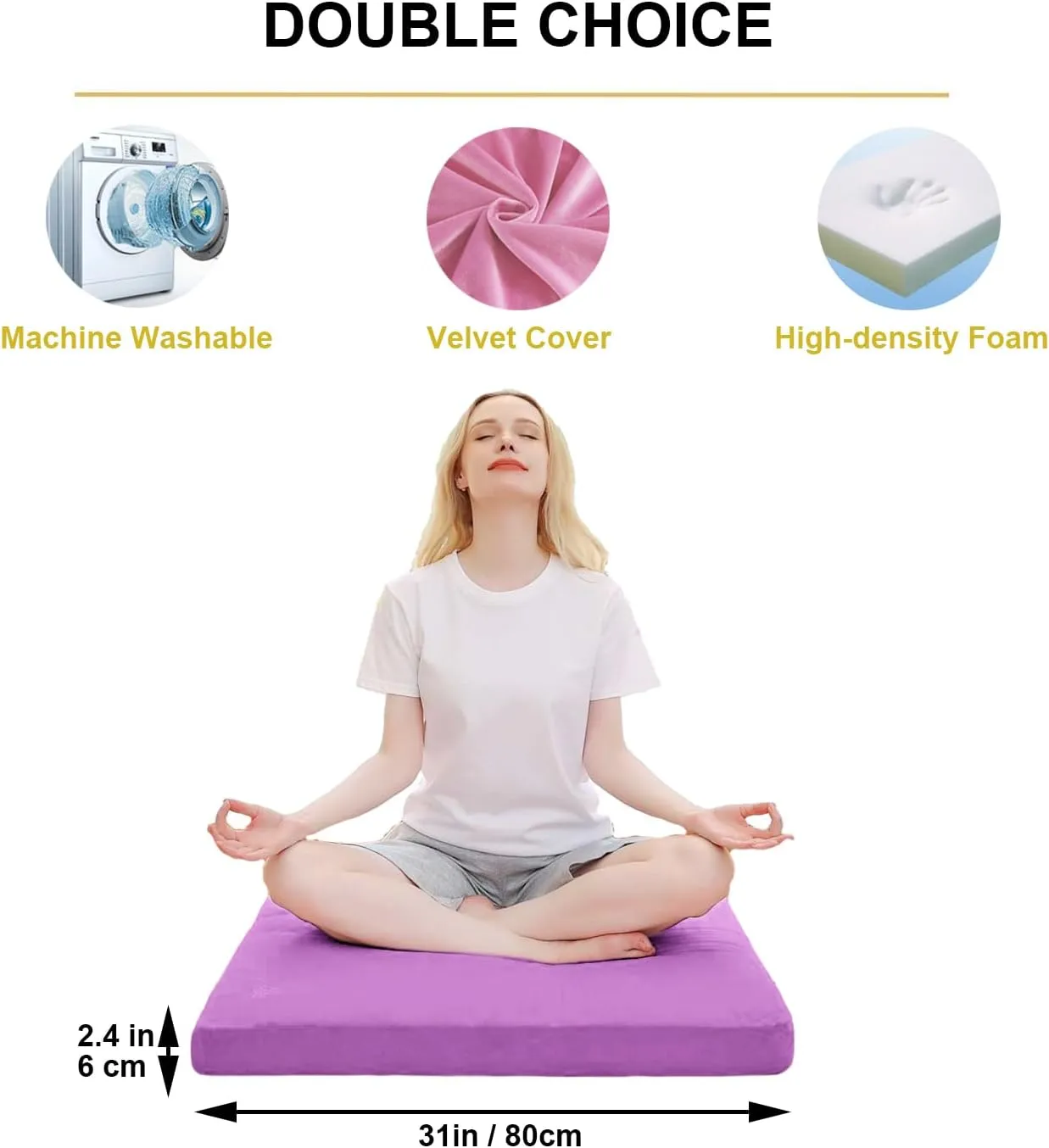 Velvet Zabuton Meditation Mat, 31 * 31 inches, Yoga Meditation Cushion Floor (Purple)