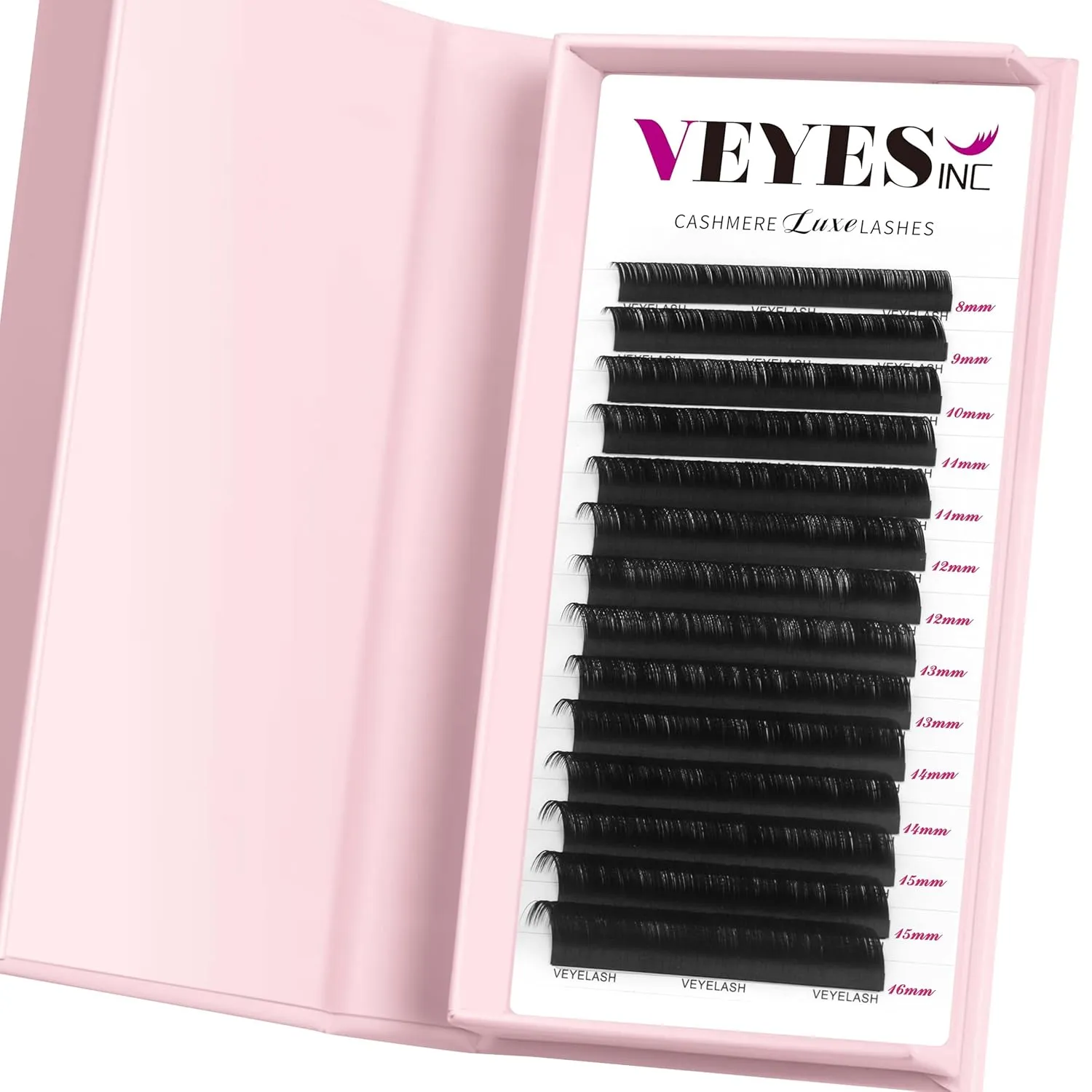 VEYES INC Cashmere Luxe Lashes - Tapered Tips Volume Lash Extension Trays B/C/CC/D/M/J Curl, 0.03-0.05, 8-17mm | Matte Black Professional Eyelash Supplies for Lash Techs (0.03 C 8-16mm)