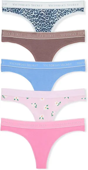Victoria's Secret Women's Cotton Logo Thong Underwear, Panties for Women, Multi Pack (XS-XXL)