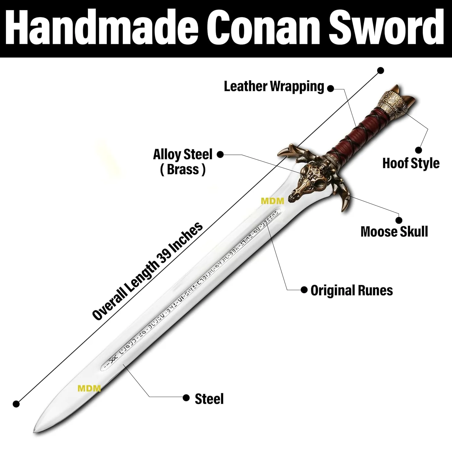 Viking Sword Atlantean Sword Conan Barbarian Sword | Conan Sword Real 5160 Carbon Steel Brass Fittings & Leather Sheath, Conan Father Sword Full Tang, King Sword - Medieval Fantasy Barbarian Atlantean Sword Prop