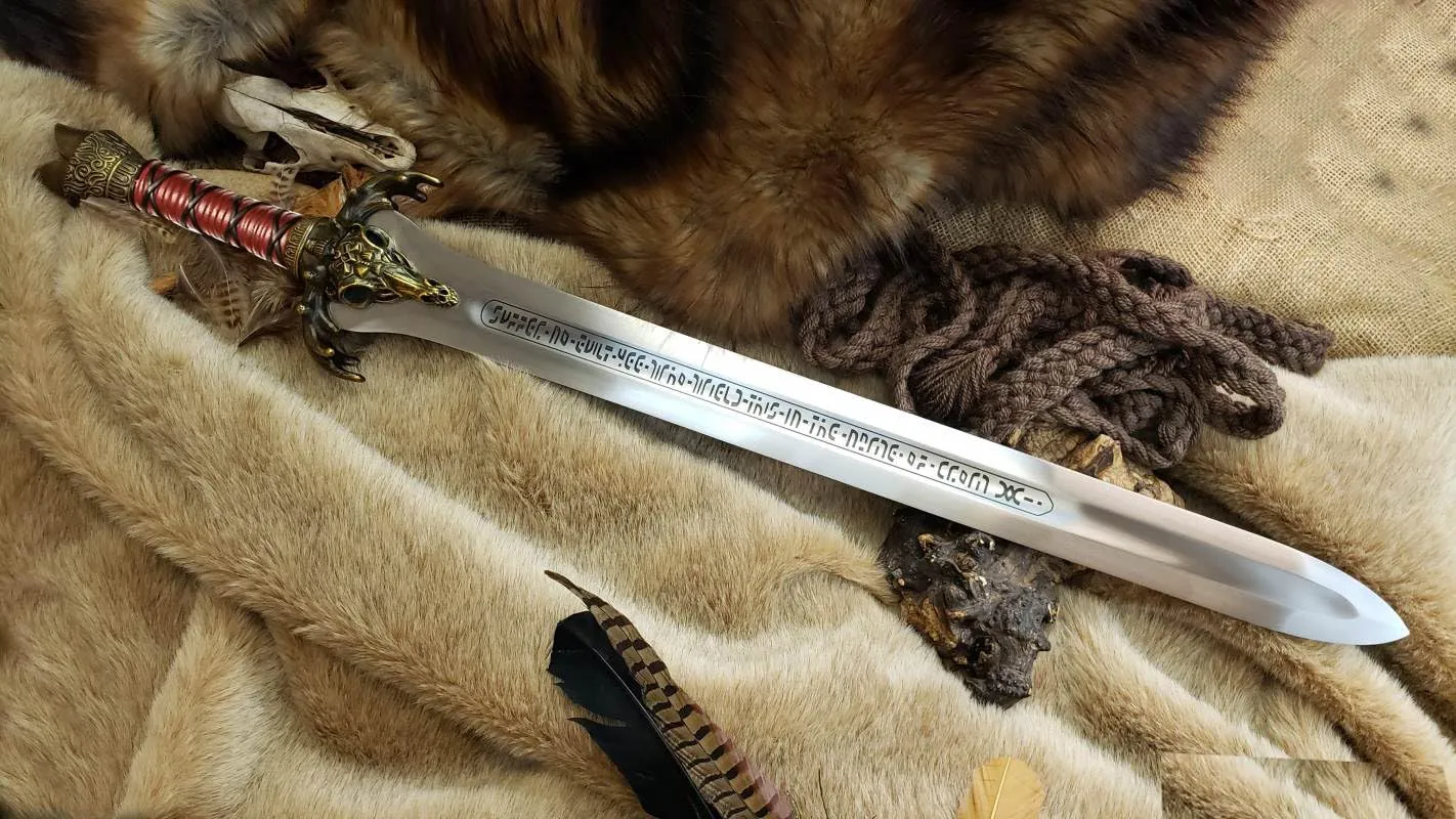 Viking Sword Atlantean Sword Conan Barbarian Sword | Conan Sword Real 5160 Carbon Steel Brass Fittings & Leather Sheath, Conan Father Sword Full Tang, King Sword - Medieval Fantasy Barbarian Atlantean Sword Prop
