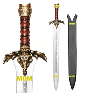 Viking Sword Atlantean Sword Conan Barbarian Sword | Conan Sword Real 5160 Carbon Steel Brass Fittings & Leather Sheath, Conan Father Sword Full Tang, King Sword - Medieval Fantasy Barbarian Atlantean Sword Prop
