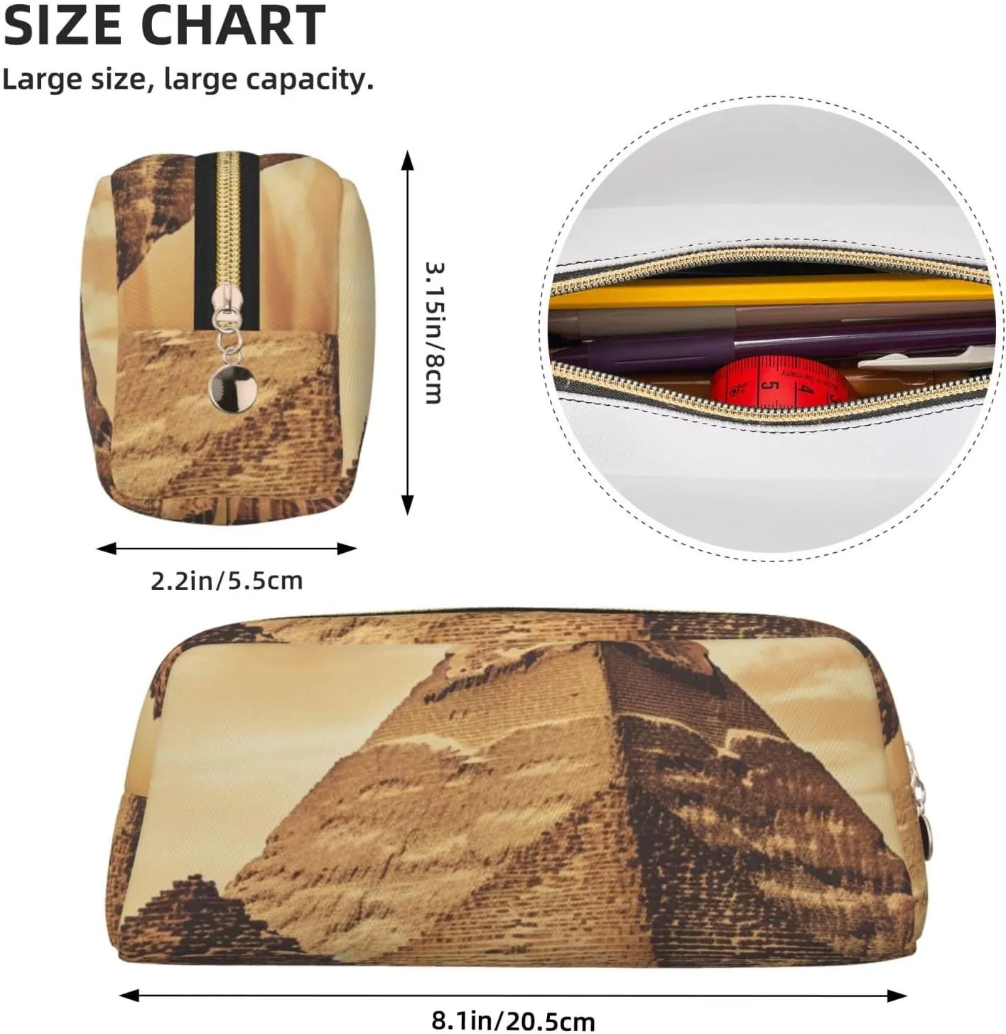 Vintage Great Egyptian Pyramid Makeup Bag Travel Cosmetic Bag for Women Men Pencil Case Zipper Toiletry Bag Purse