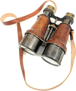 Vintage Nautical Leather & Brass Binocular Antique Pirate Spyglass Telescope with Neck Strap Handmade Gift