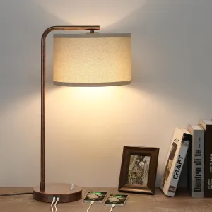 Vintage Table Lamp, Fully Dimmable Table Lamp with C A USB Charging Ports, Farmhouse Bedside Lamp Nightstand Light, Tall Reading Desk Lamp for Living Room, Bedroom, Office, 9W LED Bulb Included