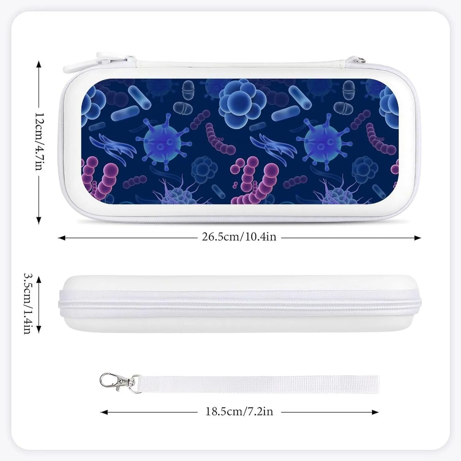 Viruses and Microbes Portable Compatible with Switch Carrying Case Protector Bag with 15 Games Accessories White-Style, 26.5x12x3.5cm