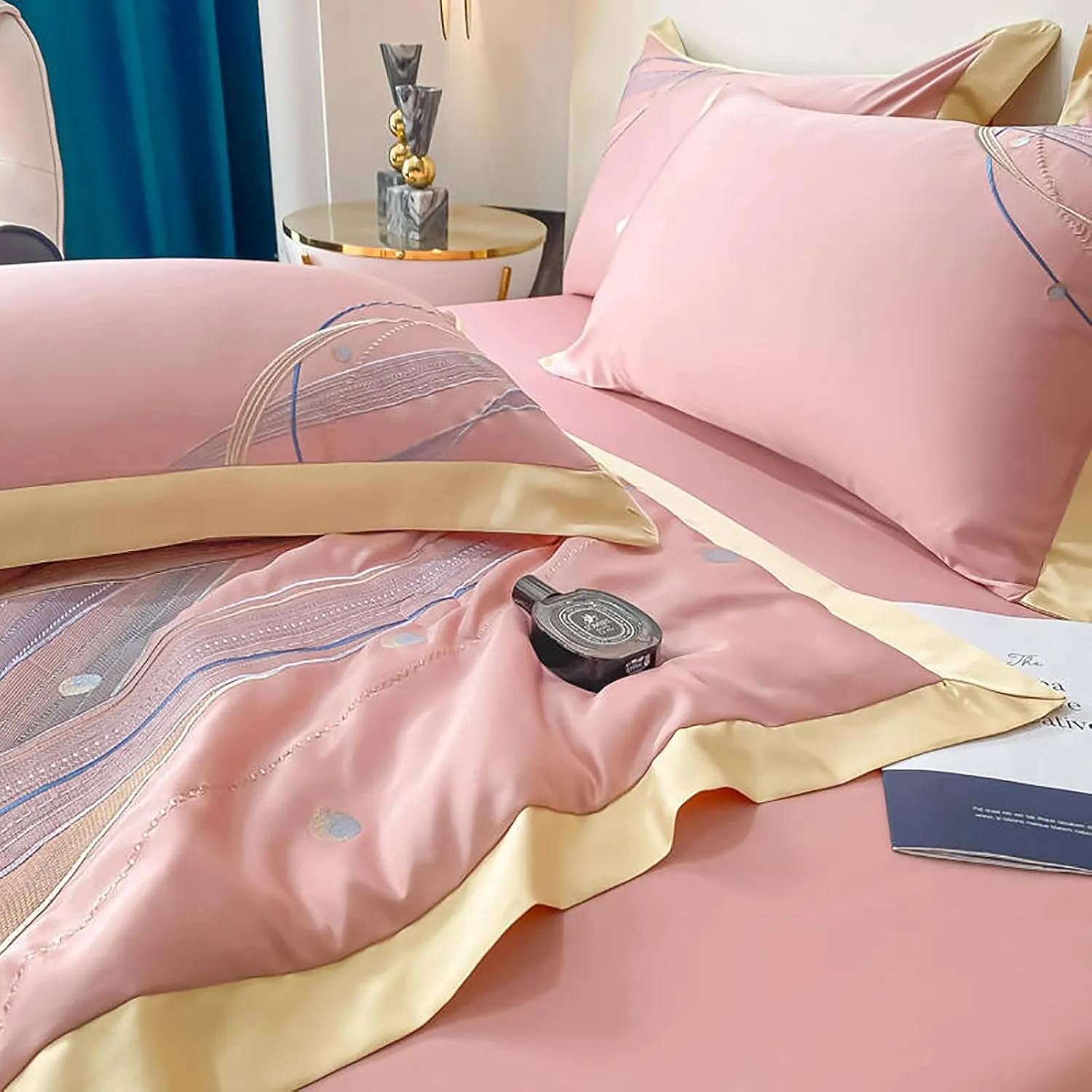 Washable Cool Quilt,Comfortable Four-Season Fabric Whole Silk Down Filling Reactive Printing and Dyeing Exquisite Embroidery fine Workmanship (C King) (B Twin)