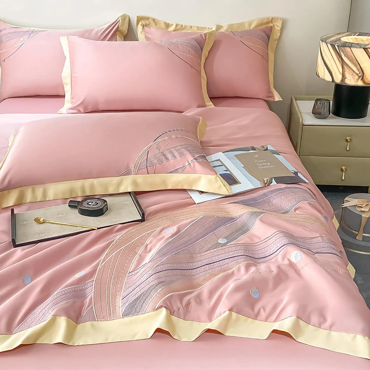 Washable Cool Quilt,Comfortable Four-Season Fabric Whole Silk Down Filling Reactive Printing and Dyeing Exquisite Embroidery fine Workmanship (C King) (B Twin)