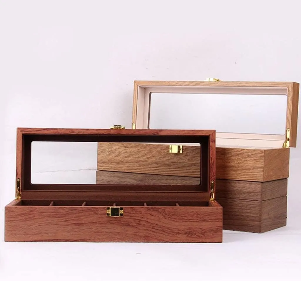 Watch Box Watch Case Watch Display Wooden Watch Box Case Organizer Watch Holder For Watches Men Jewelry Organizer Box 6 Slots Wood Box With Clear Glass Watch Organizer For Men(C)