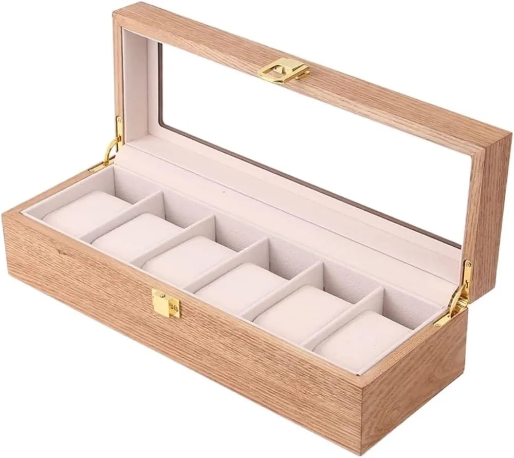 Watch Box Watch Case Watch Display Wooden Watch Box Case Organizer Watch Holder For Watches Men Jewelry Organizer Box 6 Slots Wood Box With Clear Glass Watch Organizer For Men(C)