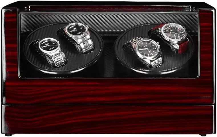 Watch Winder Box 4, Wood Shell Piano Paint Exterior, 4 Rotation Mode Setting, Extremely Silent Motor Watches Watch Winder for Automatic Watches C