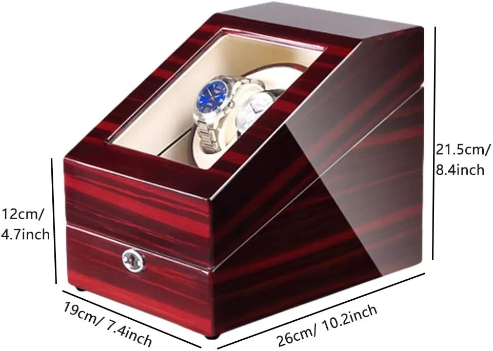 Watch Winder Box for 2 Automatic Watch   3 Storage Space Piano Paint Finish with Blue LED Light Quiet Motor Watch Winder for Automatic Watches
