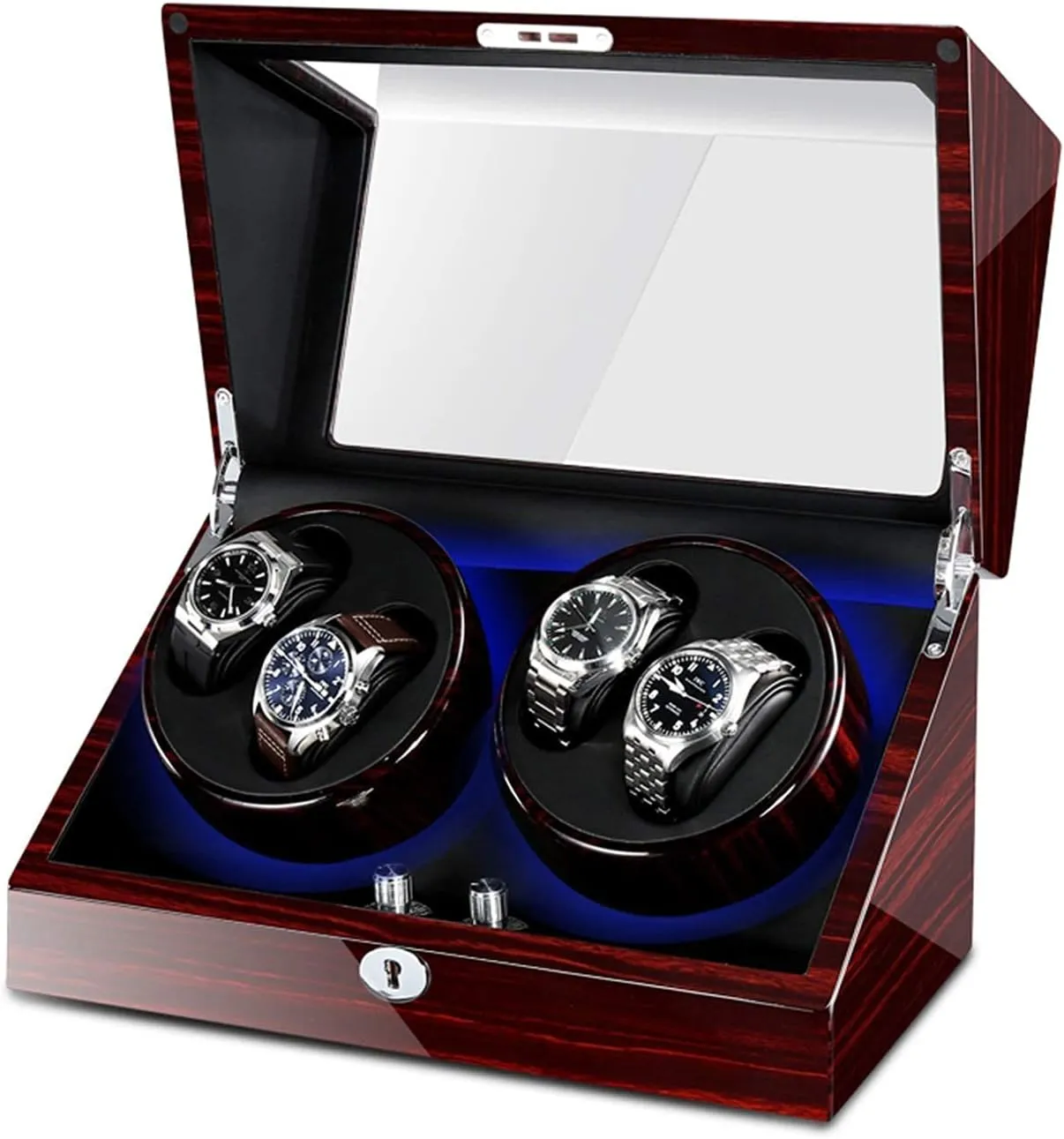 Watch Winder Watch Winder for 4 Automatic Watches Built-in LED Illumination Wood Shell Piano Paint Exterior Silent Motor Supply Watch Winder (Red Black A)