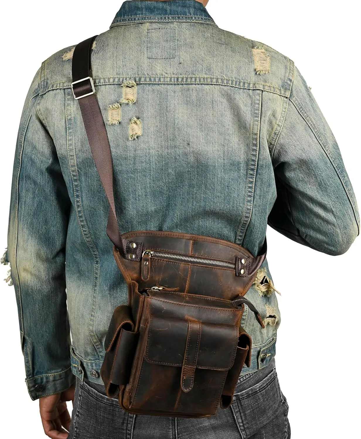 Water Resistant Canvas   Leather Motorcycle Travel Fanny Waist Pack Drop Thigh Leg Bag Pouch For Men Women FB913-5