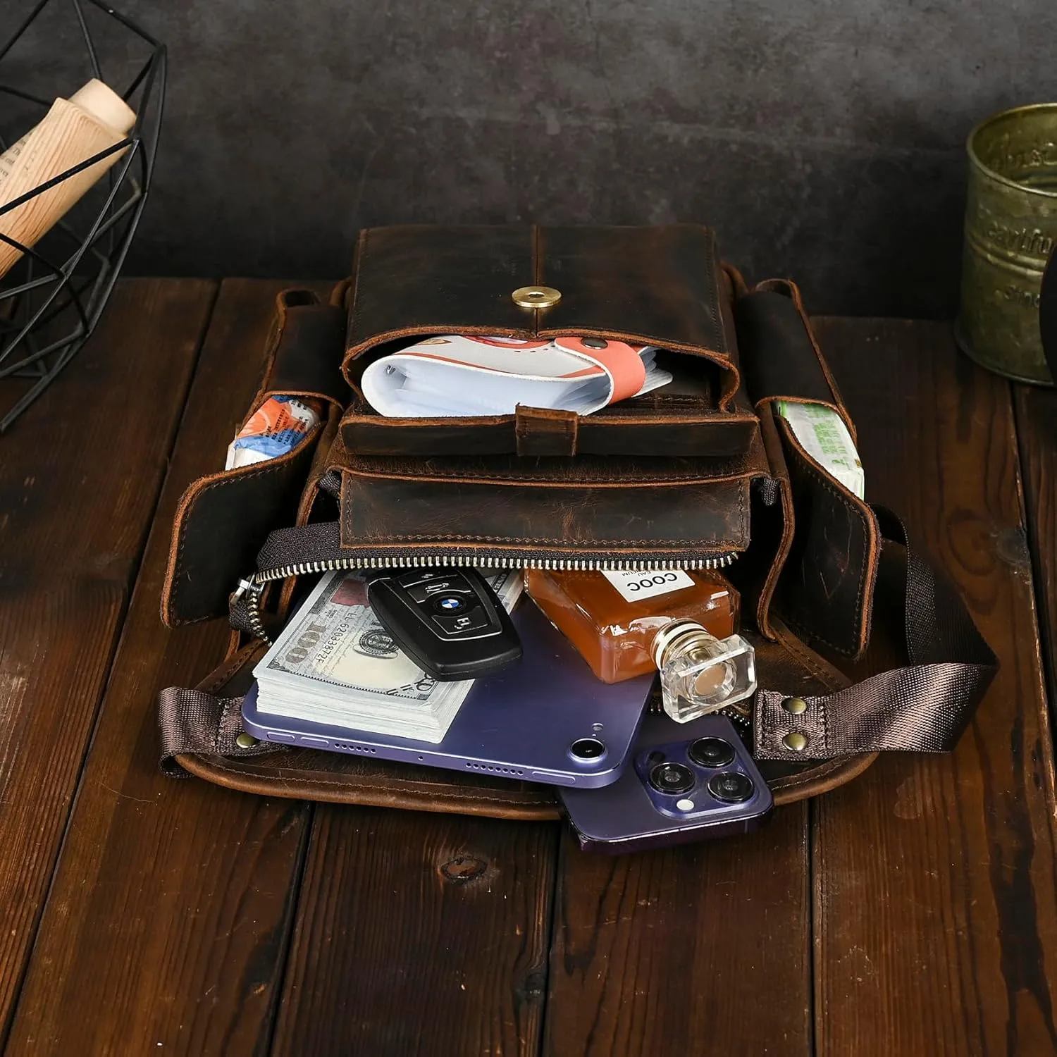Water Resistant Canvas   Leather Motorcycle Travel Fanny Waist Pack Drop Thigh Leg Bag Pouch For Men Women FB913-5