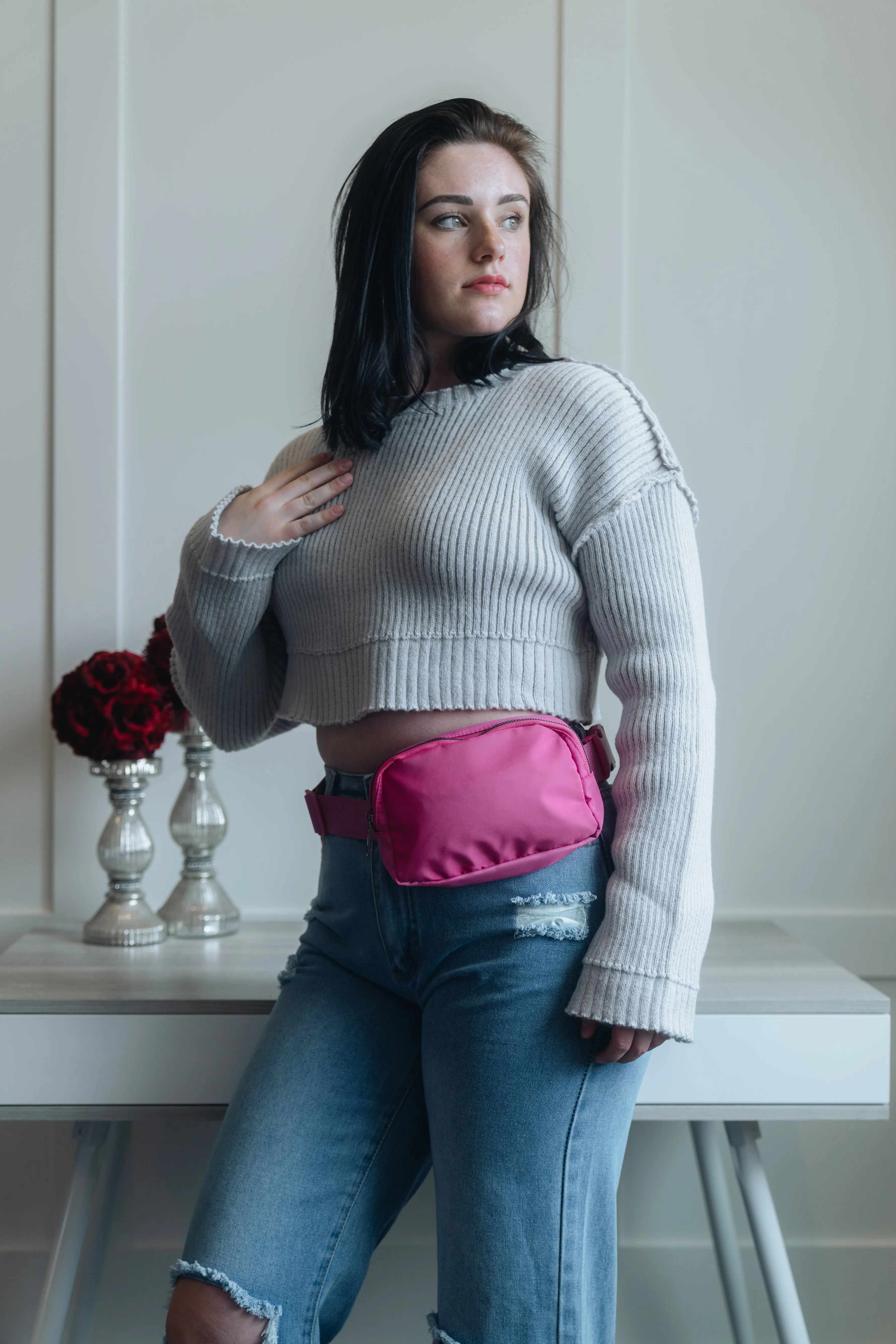 Waterproof Cross Body Sling Fanny Pack Belt Bag My Store (Pink)