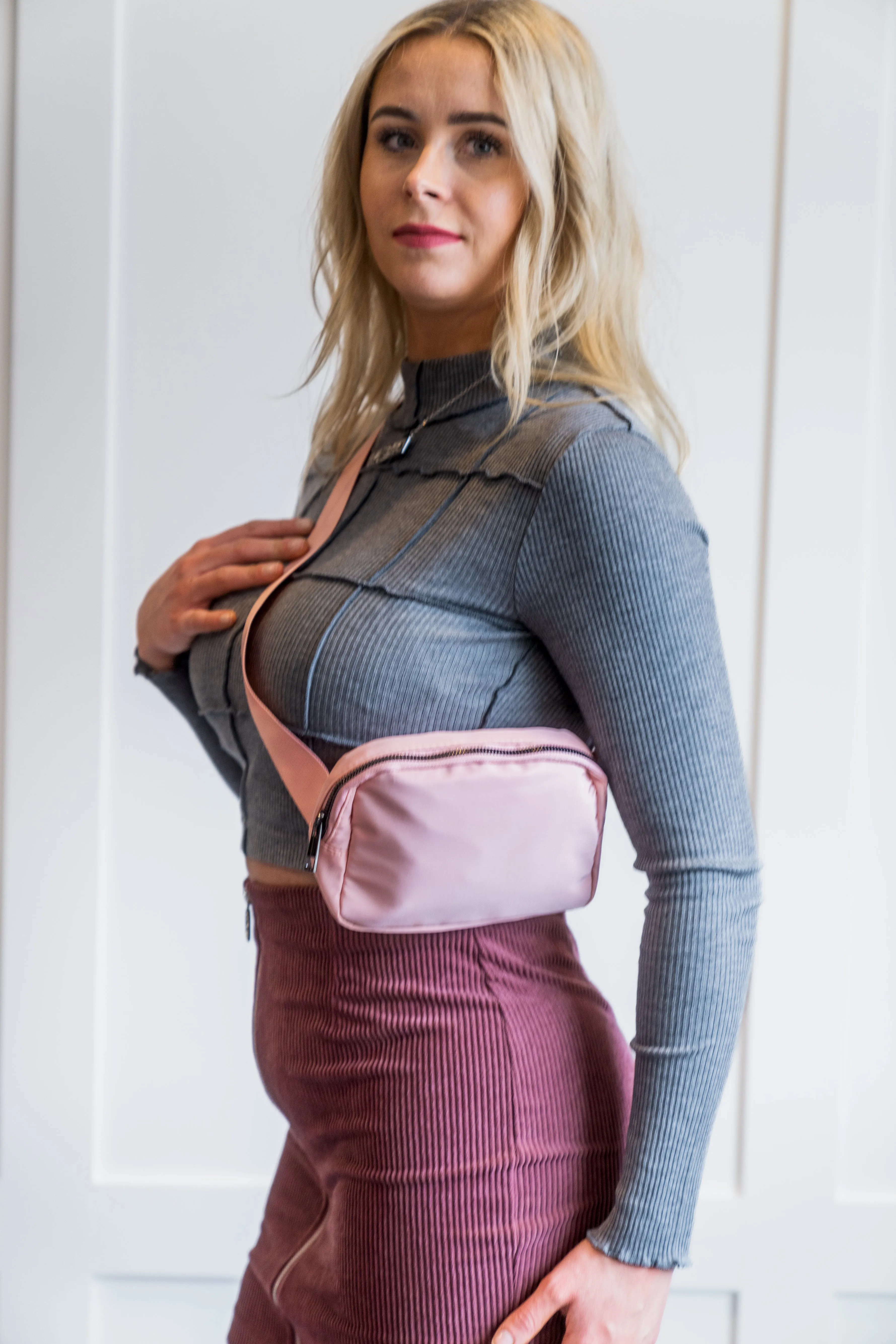 Waterproof Cross Body Sling Fanny Pack Belt Bag My Store (Pink)