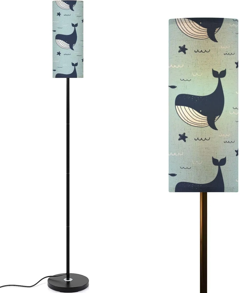 Whales Dolphins sea Stars Seamless Pattern Modern Floor Lamp Minimalist Standing Lamps for Living Room LED Corner Lamp Remote Control Metal Pole Lamp for Bedroom, Reading