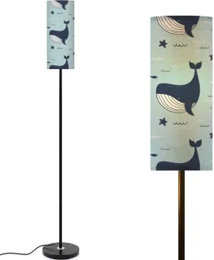 Whales Dolphins sea Stars Seamless Pattern Modern Floor Lamp Minimalist Standing Lamps for Living Room LED Corner Lamp Remote Control Metal Pole Lamp for Bedroom, Reading