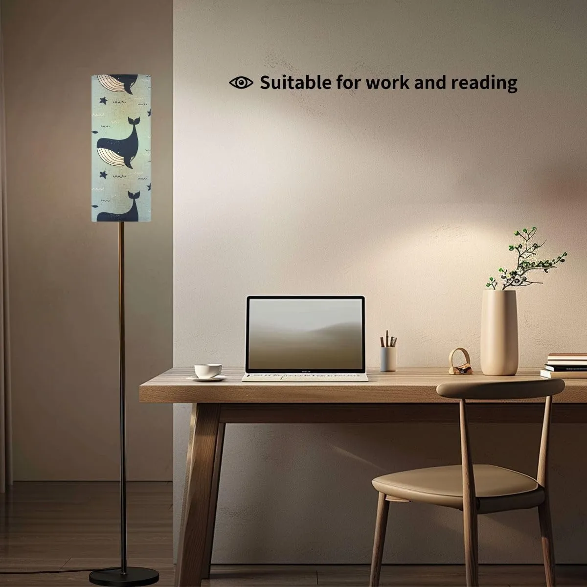 Whales Dolphins sea Stars Seamless Pattern Modern Floor Lamp Minimalist Standing Lamps for Living Room LED Corner Lamp Remote Control Metal Pole Lamp for Bedroom, Reading