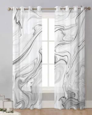 White Gray Marble Sheer Curtains 84 Inch Length Grommet Semi Sheer Drapes for Living Room, Modern Minimalist Abstract Texture Light Filtering Window Treatment Curtains for Bedroom, 2 Panels