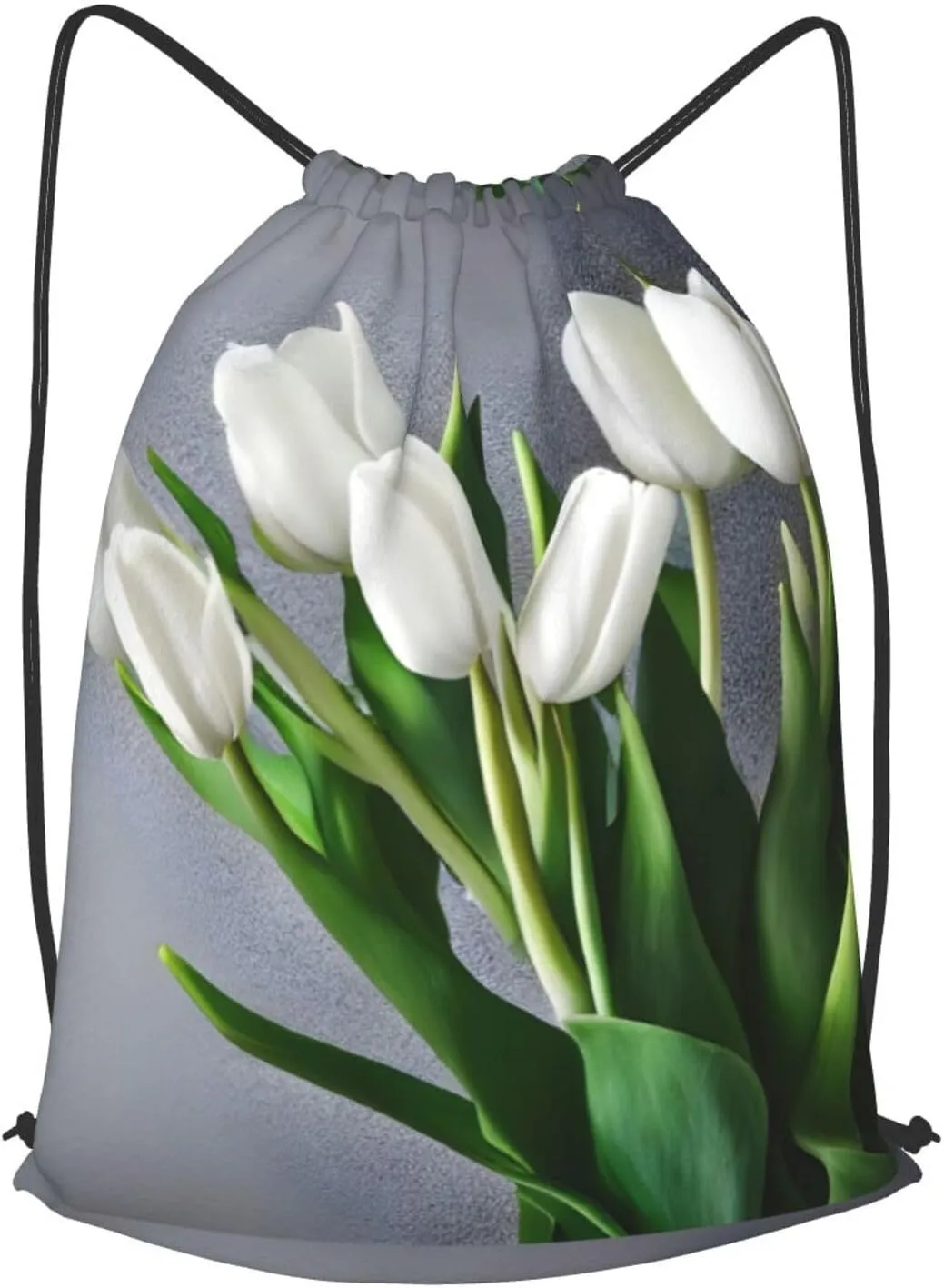 White Tulips Flowers Drawstring Cinch Backpack Polyester Sack Pack String Bag For Hiking Camping Adventure