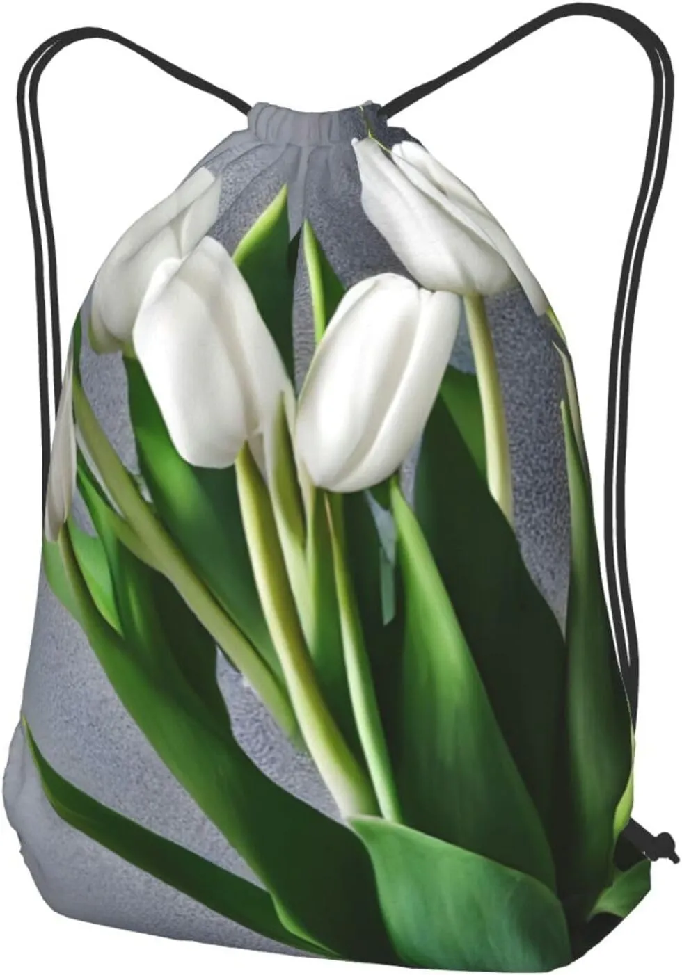 White Tulips Flowers Drawstring Cinch Backpack Polyester Sack Pack String Bag For Hiking Camping Adventure
