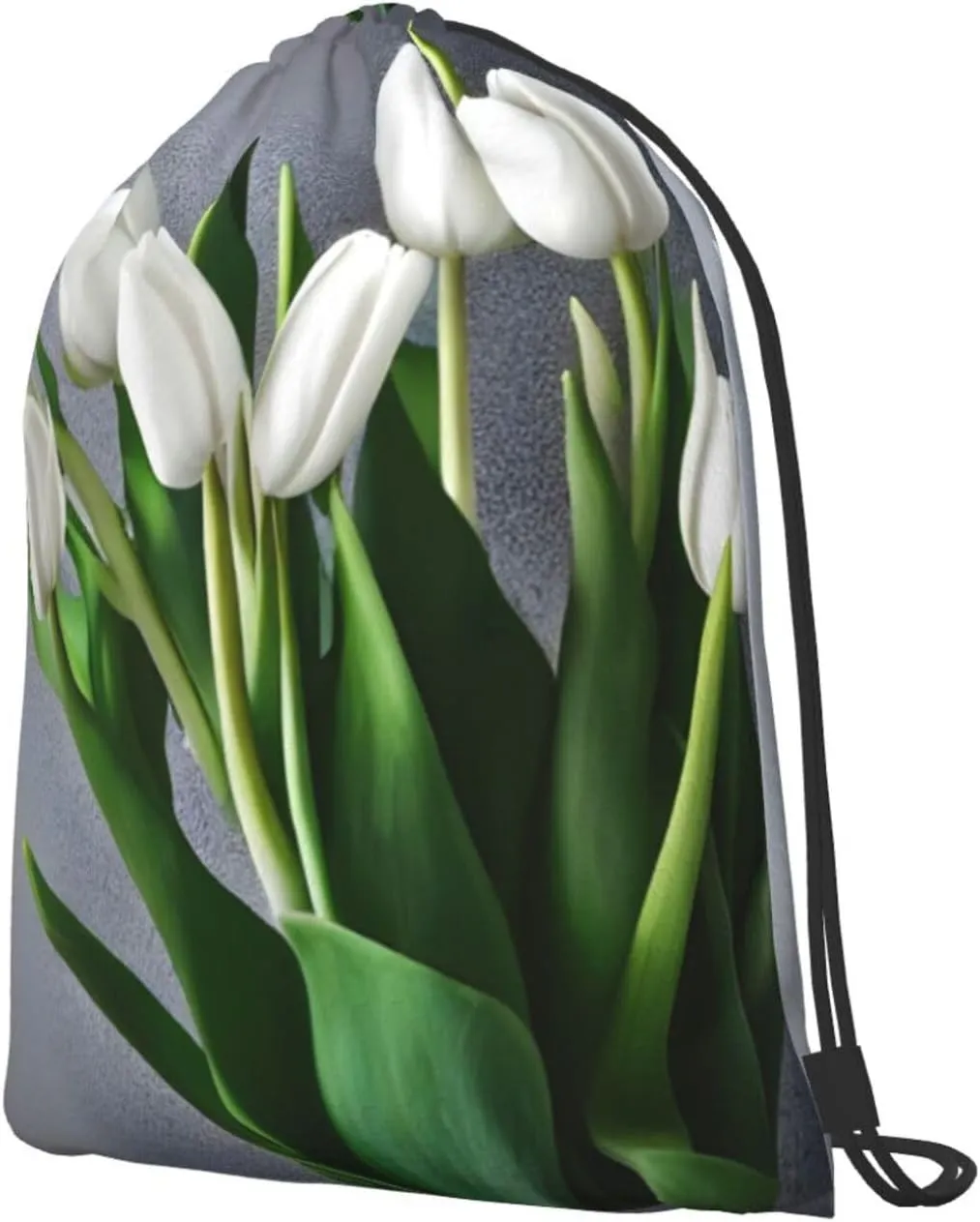 White Tulips Flowers Drawstring Cinch Backpack Polyester Sack Pack String Bag For Hiking Camping Adventure