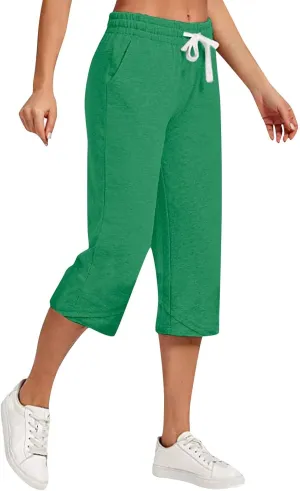 Wide Leg Capri Pants for Women Drawstring High Waisted Linen Palazzo Lounge Pants Summer Plus Size Comfy Sweatpant