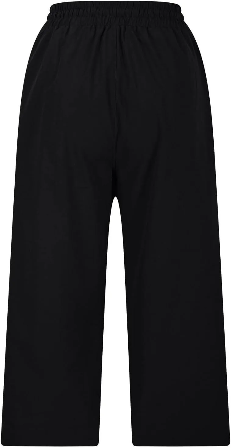 Wide Leg Capri Pants for Women Elastic High Waist Straight Leg Palazzo Trousers Summer Beach Vacation Lounge Pants