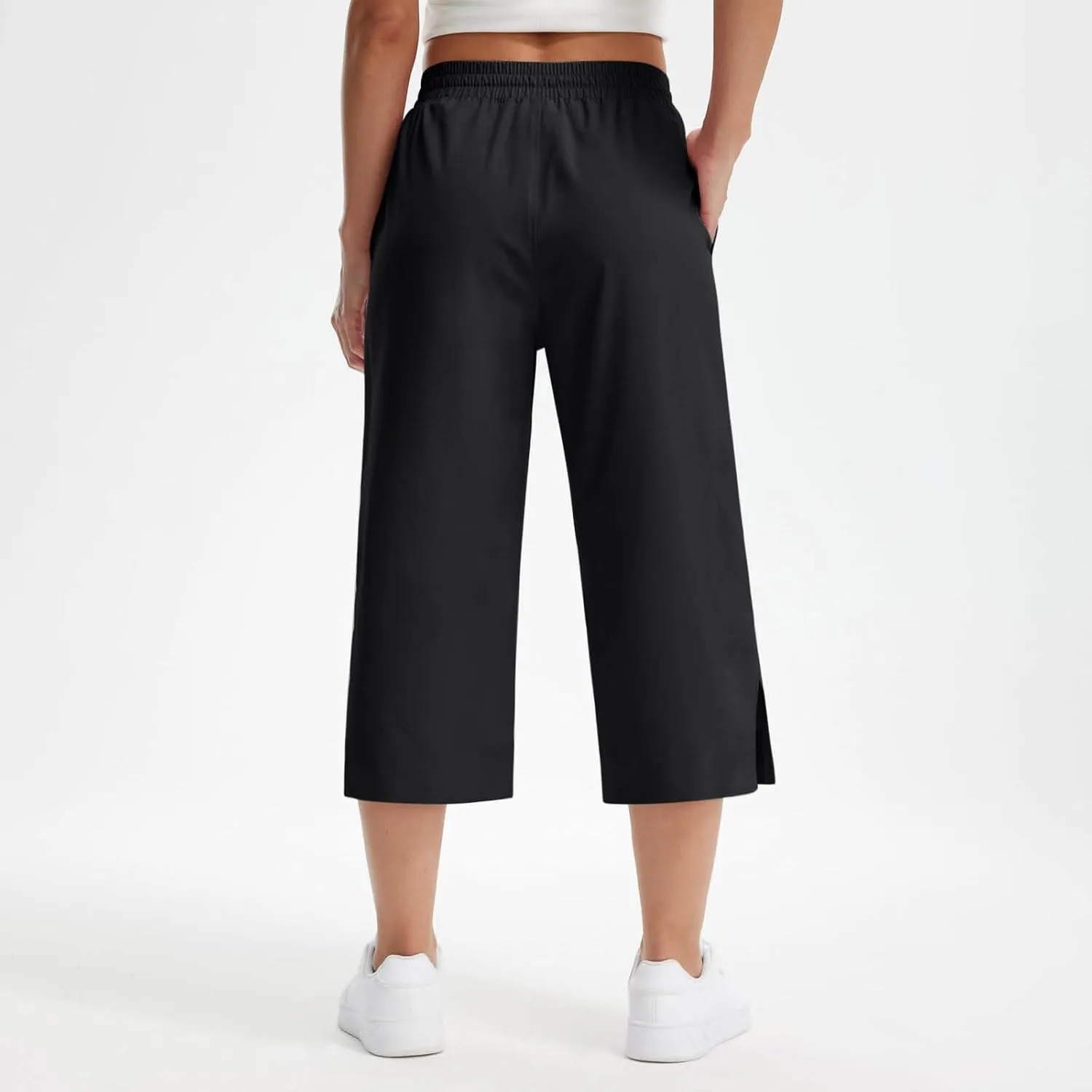 Wide Leg Capri Pants for Women Elastic High Waist Straight Leg Palazzo Trousers Summer Beach Vacation Lounge Pants