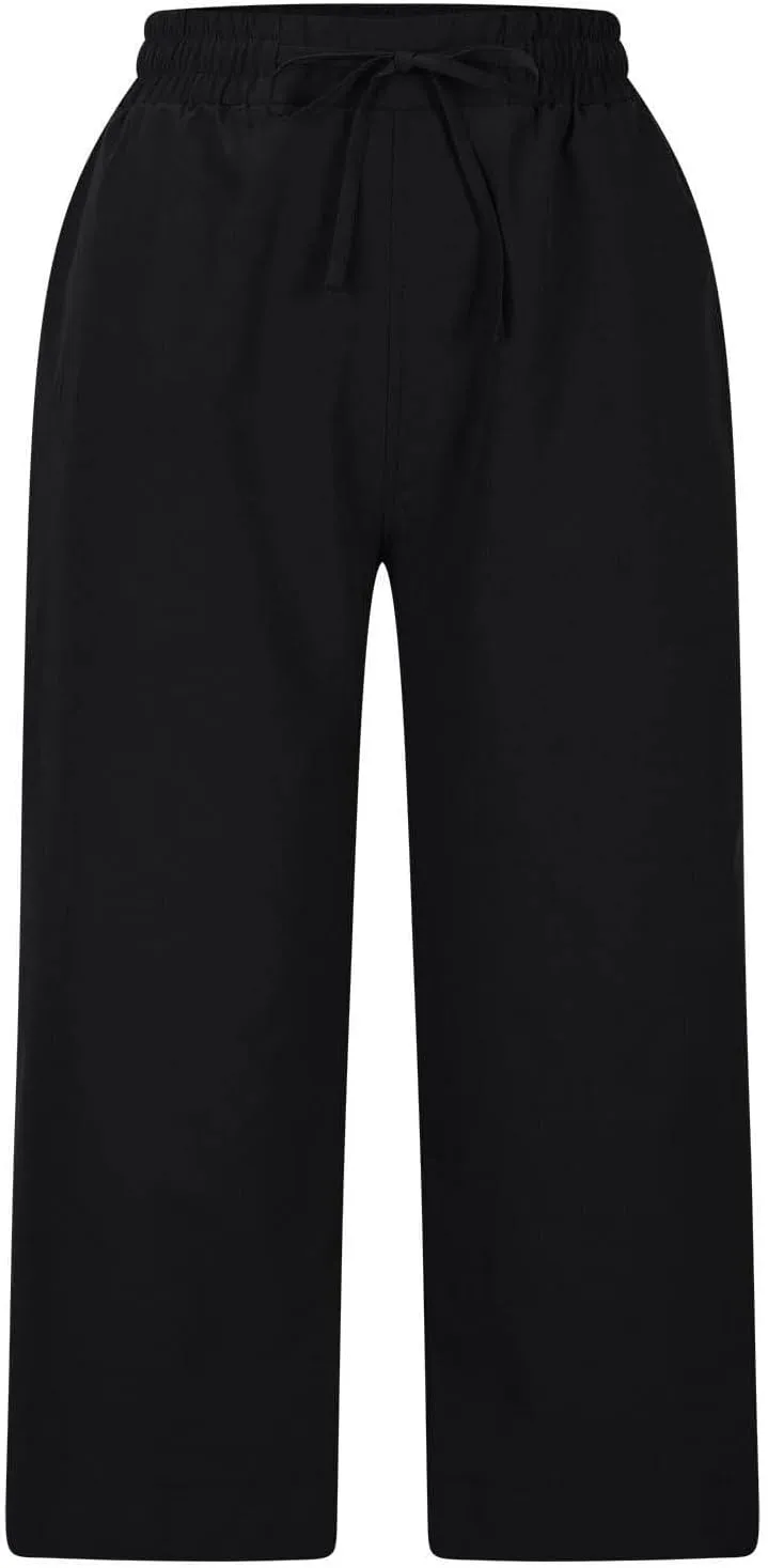 Wide Leg Capri Pants for Women Elastic High Waist Straight Leg Palazzo Trousers Summer Beach Vacation Lounge Pants