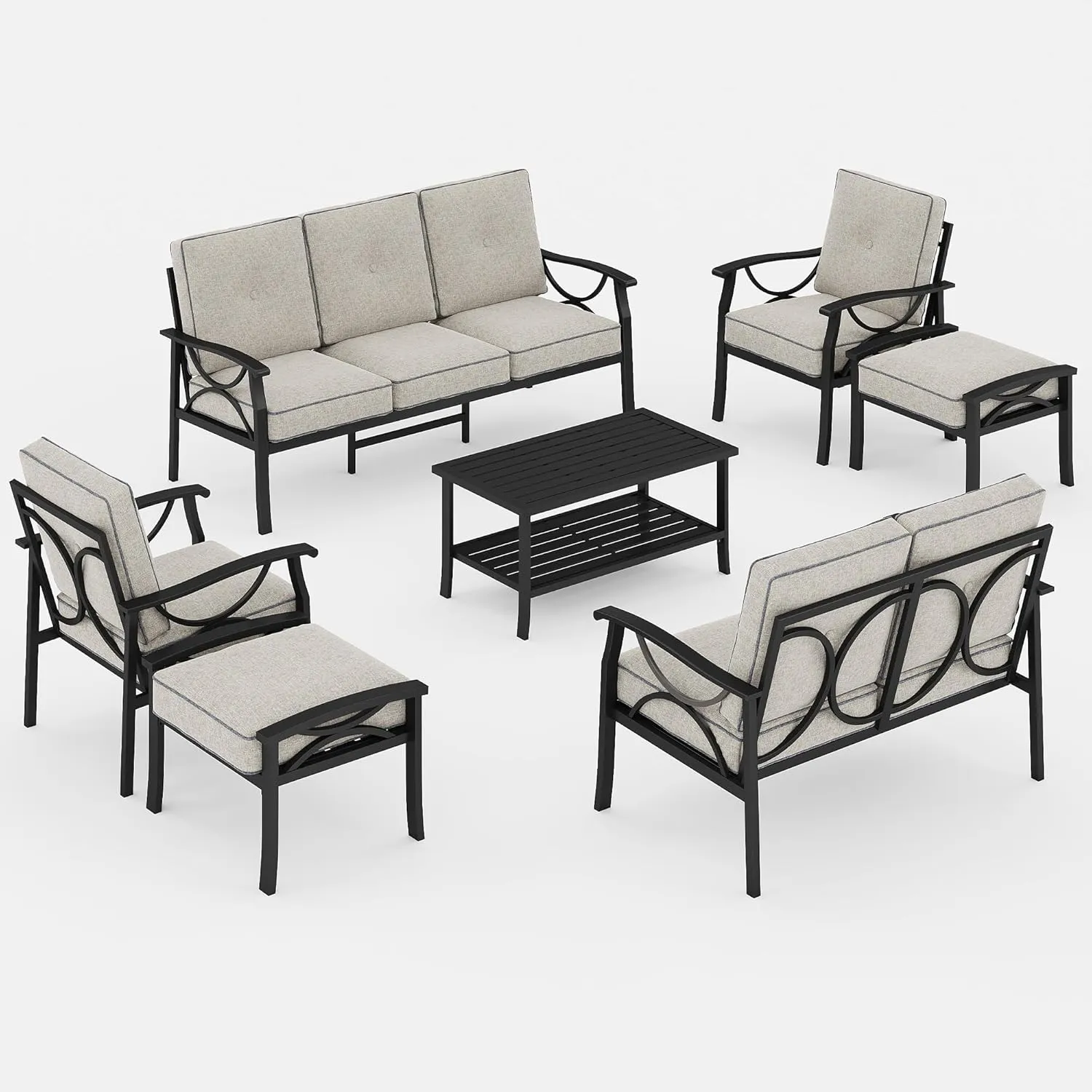Wisteria Lane 7-Piece Outdoor Patio Furniture Set, Outdoor Metal Sectional Furniture with Cushions, Outdoor Conversation Seating Set with Coffee Table for Balcony, Garden, Deck, Backyard, Black