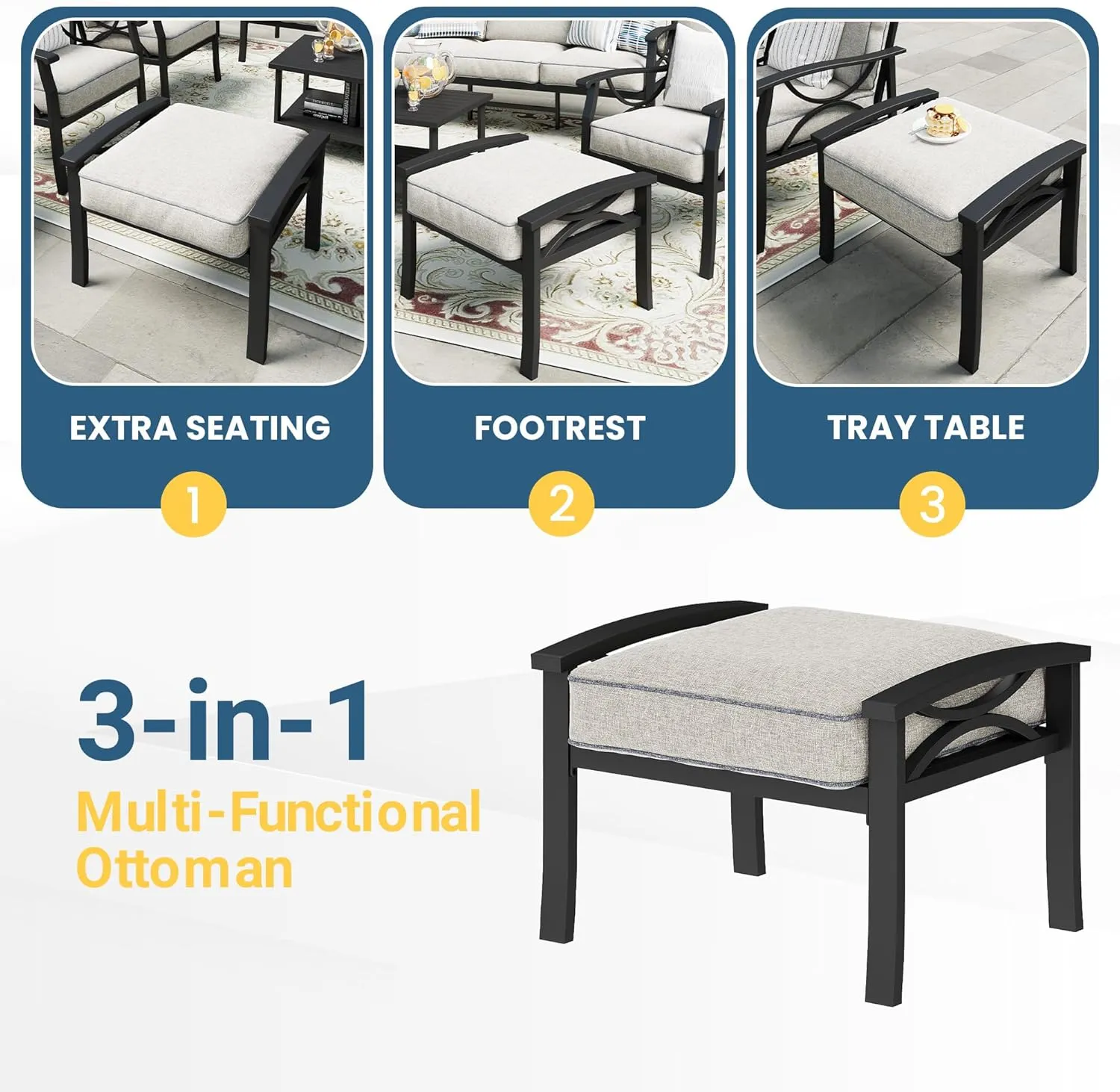 Wisteria Lane 7-Piece Outdoor Patio Furniture Set, Outdoor Metal Sectional Furniture with Cushions, Outdoor Conversation Seating Set with Coffee Table for Balcony, Garden, Deck, Backyard, Black