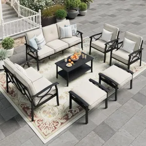 Wisteria Lane 7-Piece Outdoor Patio Furniture Set, Outdoor Metal Sectional Furniture with Cushions, Outdoor Conversation Seating Set with Coffee Table for Balcony, Garden, Deck, Backyard, Black