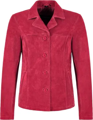 Woman’s Real Suede Leather Classic Blazer Style Box Buttons Jacket Jennifer 8728