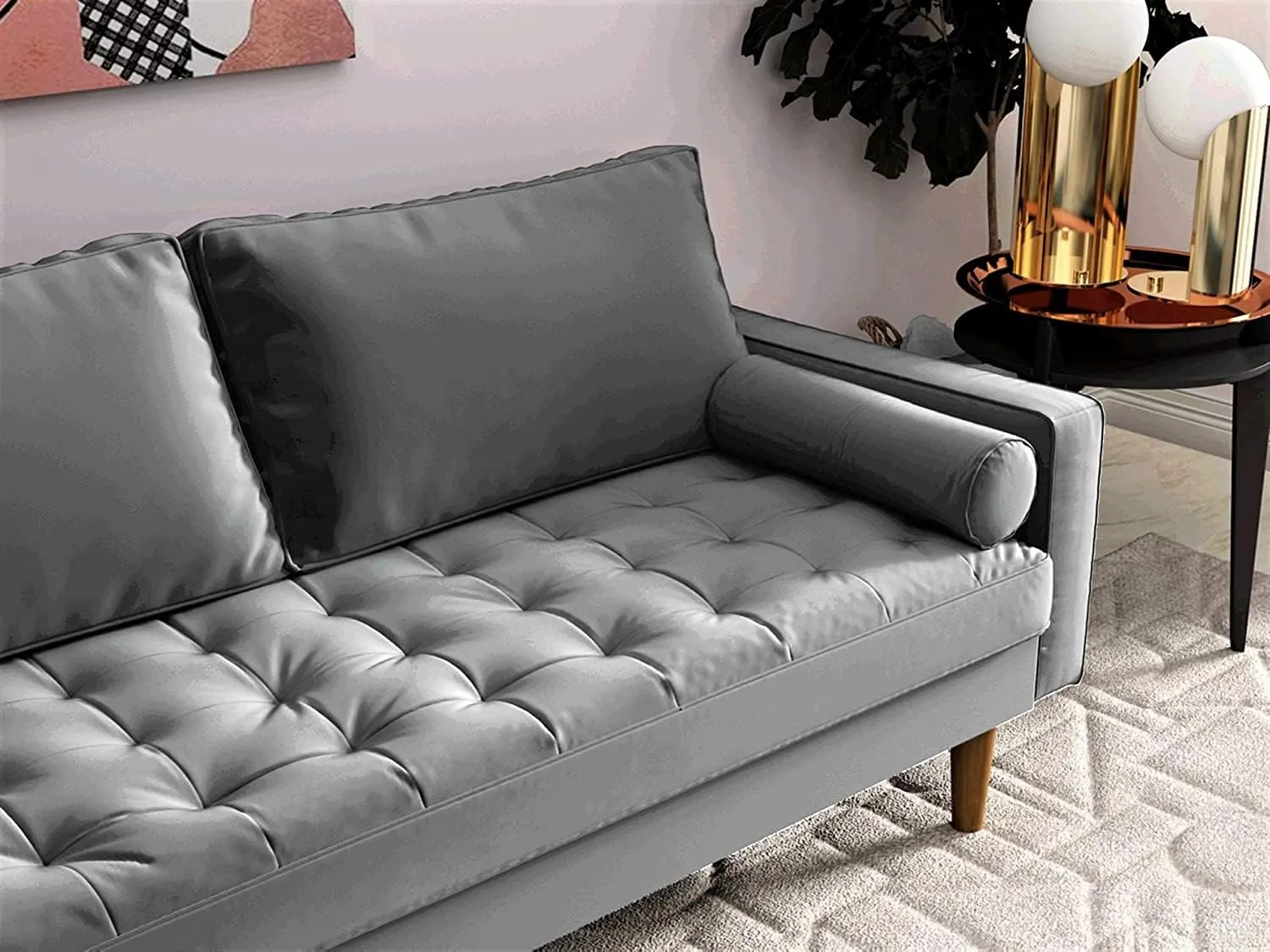 Womble Velvet Upholstered Living Room Diamond Tufted Chesterfield Sofa with Gleaming Nailheads, Grey