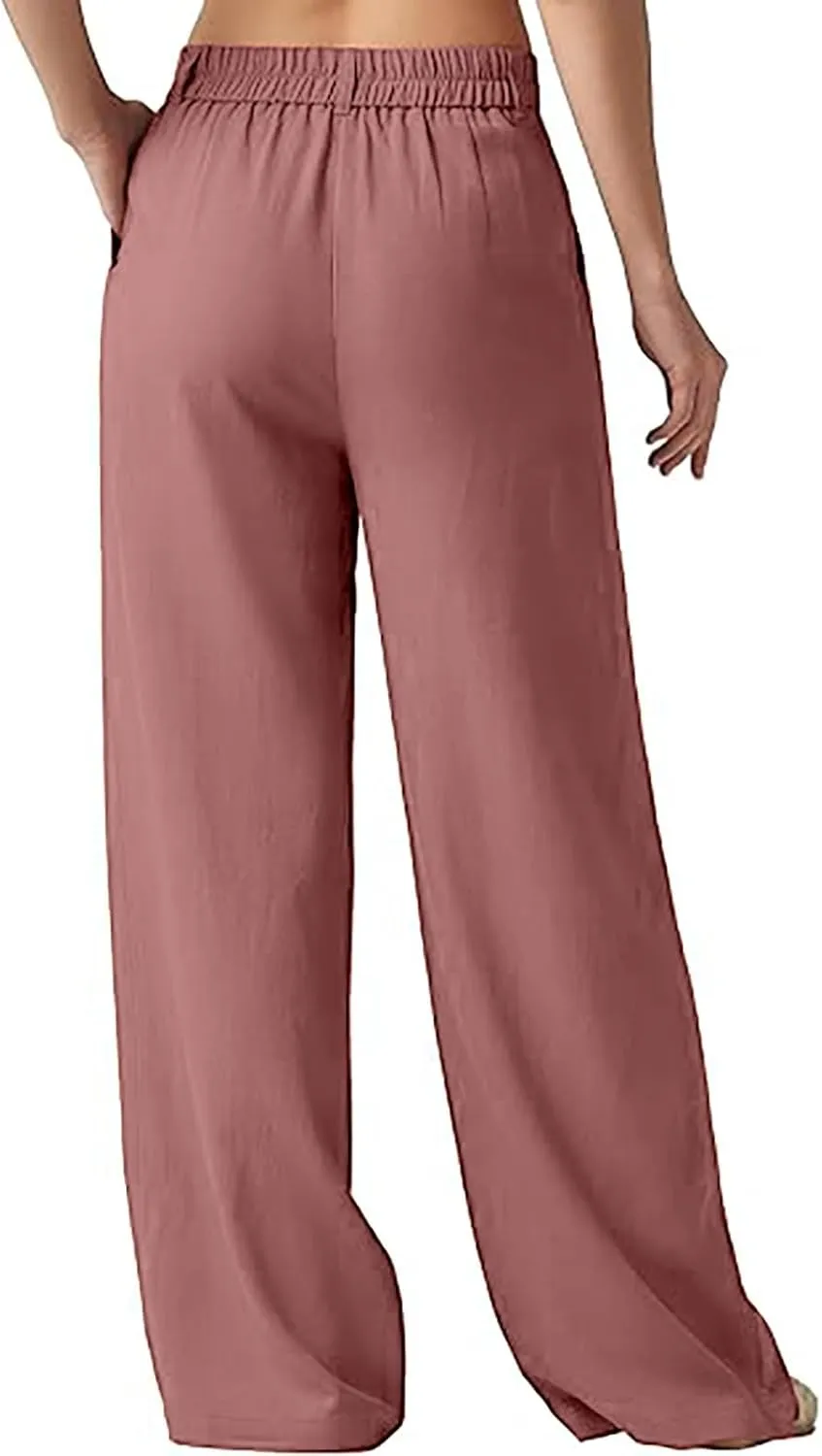 Women Pants Flowy Pants Wide Leg Palazzo for Women High Waisted Wide Leg Linen Palazzo Trousers Pull On Elastic Smock